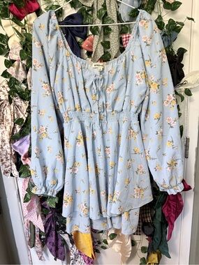 Inspire Light Blue romper with Yellow & Pink Floral Print